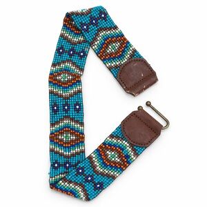 Vintage Southwestern Loom Beaded Belt Turquoise Geometric Boho Western